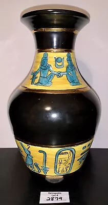 Vintage Egyptian Motif Pharoah Hieroglyphs Ceramic Vase Hand Painted • $37.05