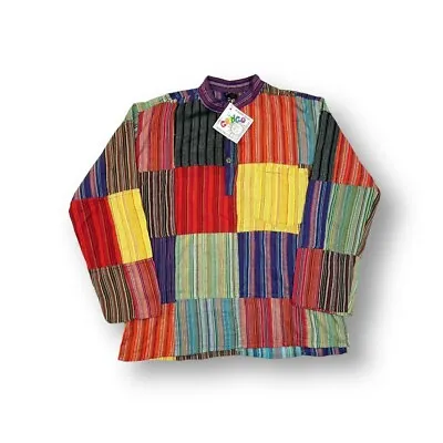 BNWT Gringo Multicoloured Patchwork Designed Mexican 1/4 Button Shirt Size Large • £19.99