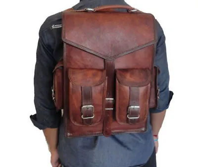 Mens Vintage Genuine Leather Laptop Backpack Rucksack Messenger Bag Satchel NEW • $52.19