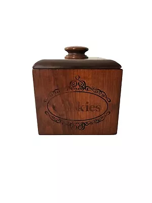 Vintage Dark Wood Cookie Canister With Lid 7x5.75x6  • $34