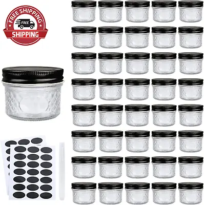 $39.84 • Buy 4 Oz Glass Jars With Lids（Black）,Small Clear Canning Jars For Caviar,Herb,Jelly,