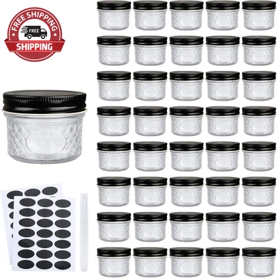 $39.84 • Buy 4 Oz Glass Jars With Lids（Black）,Small Clear Canning Jars For Caviar,Herb,Jelly,