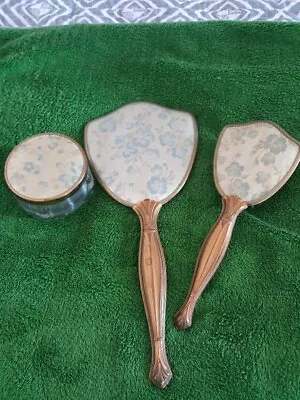 Vintage 3 Piece Vanity Set Hand Mirror Hair Brush Powder Box Art Deco • $19.99