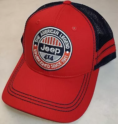 JEEP 4X4 Patch On Sportsman 2-Stripe Trucker Hat Snapback Red/Navy • $21.72