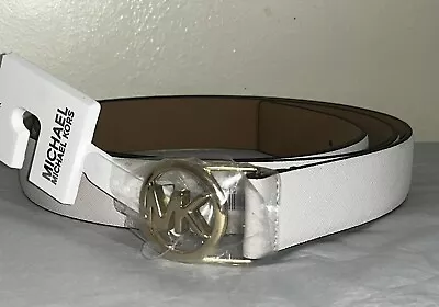 Michael Kors Womens White Leather Adjustable Metal Logo Buckle Belt Size 3XL New • $35