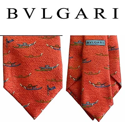 Men’s Bvlgari CORAL Boat Sailing Yacht DAVID PIZZIGONI Tie 100% SILK Made Italy • $99.99