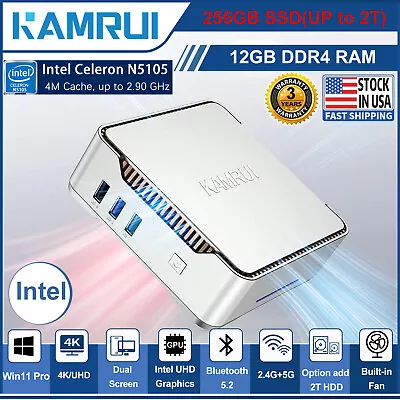 KAMRUI GK3PRO Mini PC Windows 11 Pro Intel 11th Gen N5105 2.9GHz 12GB RAM 256GB • $136.71