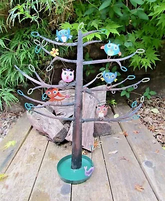 Hand Carved Made Recycled Metal Owl Tree Jewellery Display Holder Stand • £24.99