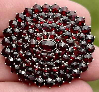 Vintage Bohemian Garnet Oval Brooch Pin Silver • $225