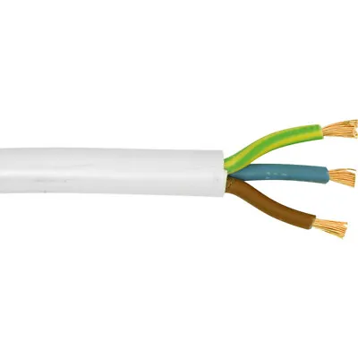 Heat Resistant 3 Core White Flexible Mains Cable 0.75mm & 1.5mm LENGTHS FROM 1M • £3.79