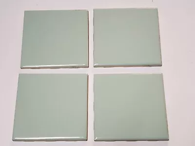 Vtg. 60's Lot Of 4 TILECREST Ceramic Tiles - Seacrest Mint Green 4 1/4  Sq. NOS • $30