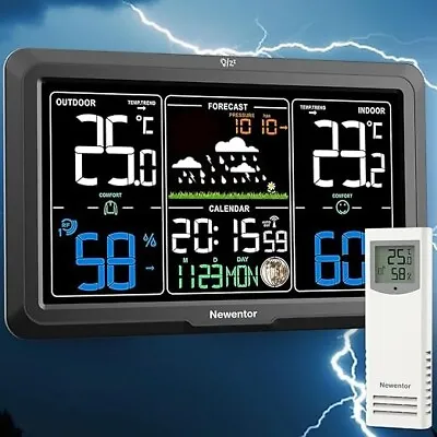 Wireless Weather Station With Outdoor Sensor DCF Radio Clock Weather Forecast • £28