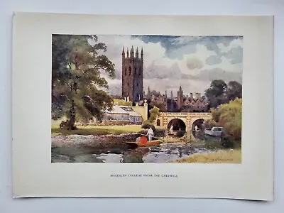 Old Vintage Colour Print Beautiful Homeland 1920s Magdalen College From Cherwell • £7