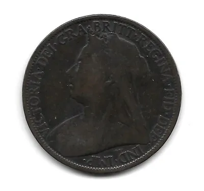 1897 Great Britain Large One Penny Coin Queen Victoria England Uk • $3.95