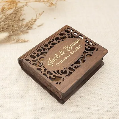 Book Box Personalized Wedding Ring Box Rings Bearer Pillow Proposal Engagement • £17.39