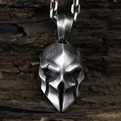 Men's Fashion Jewelry Silver Skull Roman Warrior Helmet Pendant Necklace 157 • $11.66