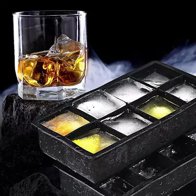 8 Grids Whiskey Silicone Maker Ice Cube Tray Mould Large Mold Giant Square Black • $9.59