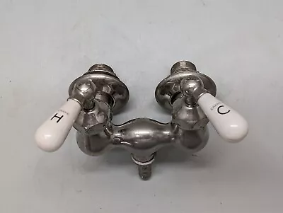 ~1920 CRANE Nickel Plated Brass Cast Iron Tub Faucet ~ Helicopter Handles • $119.49