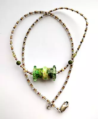 ! Lovely Vintage 925 Sterling Earth Tone Beads & Green Glass Beaded 18” Necklace • $29