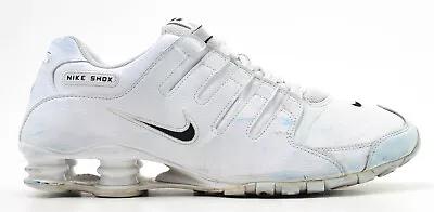 Mens Nike Shox Nz Sl Athletic Shoes Size 11 Leather All White Black 501524 106 • $37.95