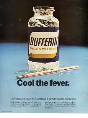 Vintage Advertising Print Ad Medicine Bufferin Cool The Fever Old Thermometer 72 • $10.95