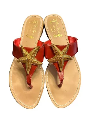 Miss Trish Of Capri For Target Womens Sandals Red Gold Starfish Flip Flops 8.5 • $9.75