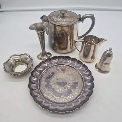 Vintage Lot Silver Plate EPNS: Teapot Walker & Hall Jug Tray Vase Pepper Pot • £9.99