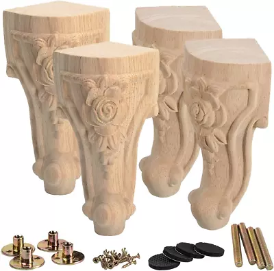 4 Inch / 10Cm Wooden Furniture Legs Set Of 4 European Style Solid Wood Carving  • $26.57