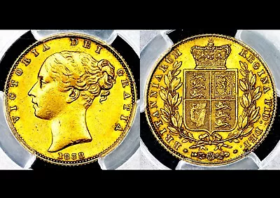 Rare 1838 Queen Victoria Great Britain London Mint Gold Sovereign PCGS AU53 • £1850