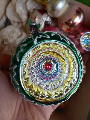 Large Vintage Hand Blown Glass Christmas Tree Ornament  Reflector Ball Style  • $14.99