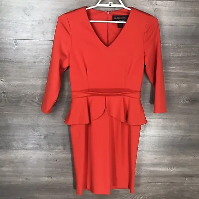 Marc Bouwer Women's Size 10 Peplum Sheath Dress 3/4 Sleeve Orange V-Neck  • $23.99
