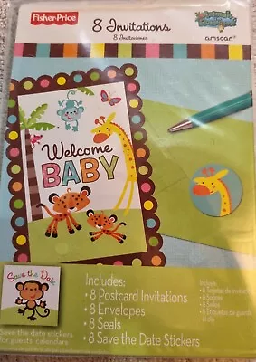 Pack Of 8  Welcome Baby  Monkey Lion & Girafee Baby Shower Invites & Envelopes • $2.48