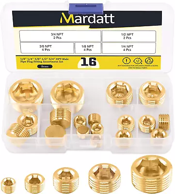 16Pcs 5 Sizes Brass NPT Plug Assortment Kit 1/8  1/4  3/8  1/2  3/4  Internal H • $16.75