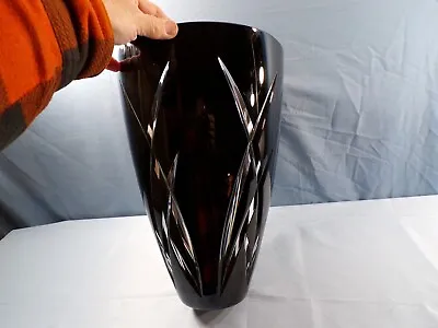 Huge Waterford Crystal Black Cut To Clear Signature Vase 14  Tall • $399.99