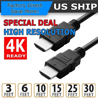 HDMI Cable Cord 1.4 4K 3D HDTV PC Xbox PS5 High Speed Plug 3 6 10 15 25 30 50 FT • $13.95