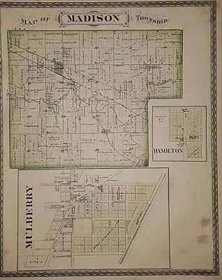 1878 Plat Map ~ MADISON Twp. CLINTON Co. INDIANA ~ Local Views On Reverse  • $45.12