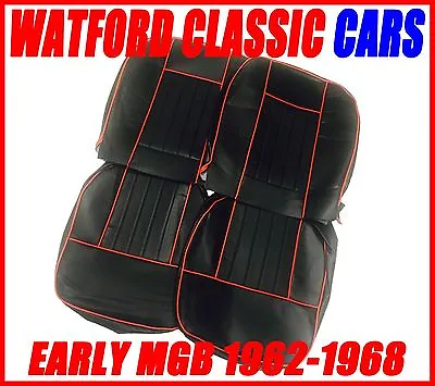 MGB Roadster And GT Pair Of Seat Covers 1962-1968 Leather Look Black / Red • $99.95