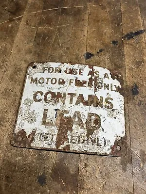 Old Visible Gas Pump Motor Fuel Only Contains Lead Tetraethyl Porcelain Sign USA • $59.99