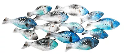 SCHOOL OF BLUE FISH Metal/ WOOD Wall Art  Suitable For Indoor And Outdoor 71 Cm  • £41.97