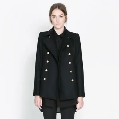 Zara Short Coat With Metallic Buttons Black • $150