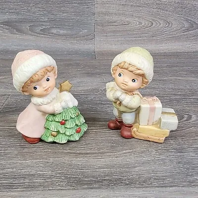 Homeco Porcelain Figurine Boy Girl Christmas Tree Presents 5556 Lot Of 2 • $17.67