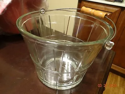 Vintage Heavy Anchor Hocking Glass Apple Bushel Basket Ice Bucket W/ Bail Handle • $39