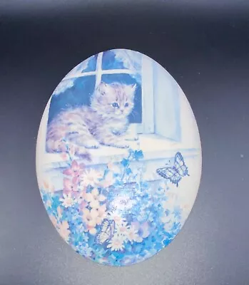 Vintage Kitten / Cat On Window Sill W/ Butterfly Floral Oval Wall Plaque Rare. • $17