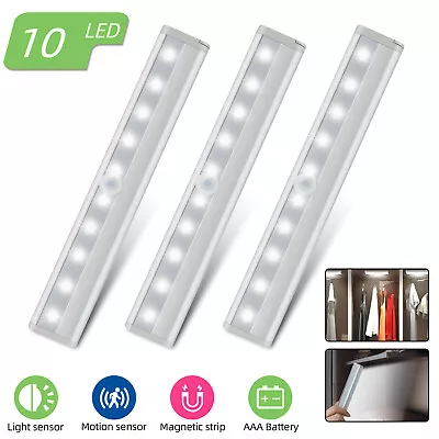 £6.49 • Buy 3PCS Motion Sensor Light Cabinet 10 LED Lights Battery PIR Wardrobe Cupboard