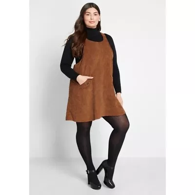 Modcloth Sociable Scholar Corduroy Jumper Brown 70s Inspired Dress Size 2X • $29.99