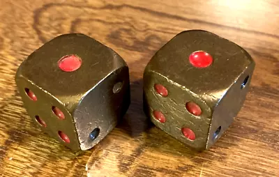 Pre Owned VTG Rare 1  Solid Brass 8oz Dice With One's And Four's Painted Red • $50