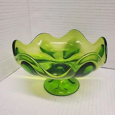 VINTAGE VIKING GREEN GLASS FOOTED PEDESTAL COMPOTE CANDY DISH BOWL 6 Petals • $16