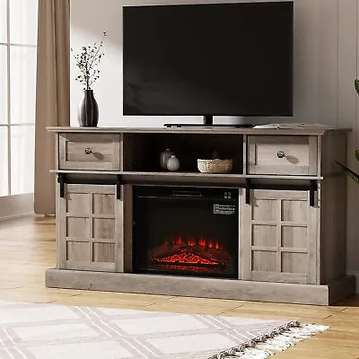58  Farmhouse TV Stand For TVs Up To 65  Entertainment Center Media W/ Fireplace • $198.99
