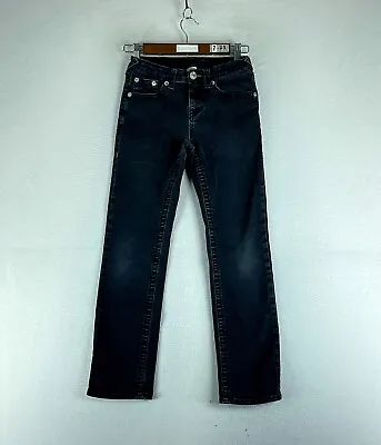 True Religion Girls Jeans Black Tag Size 14 (25x26) Low Rise Straight Dark Wash • $16.78