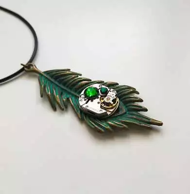 Steampunk Fashion Vintage Watch Parts Jewelry Metal Bird Feather Necklace Gift • $37